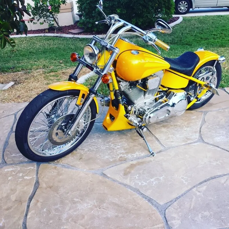 Yellow custom motorcycle, polished